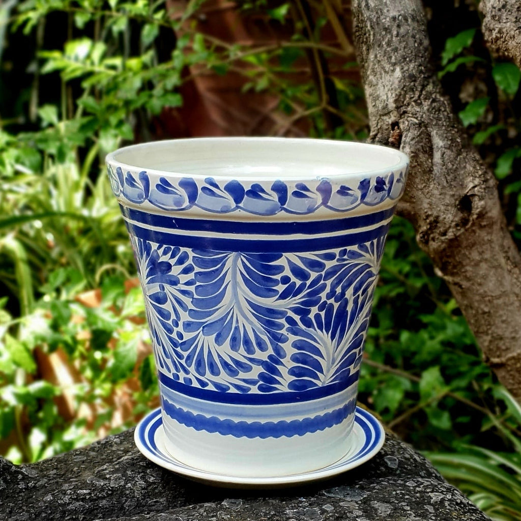 Mexican Pottery Flower Pots Blue and White Ceramics hand made Mexico Gorky Pottery Small