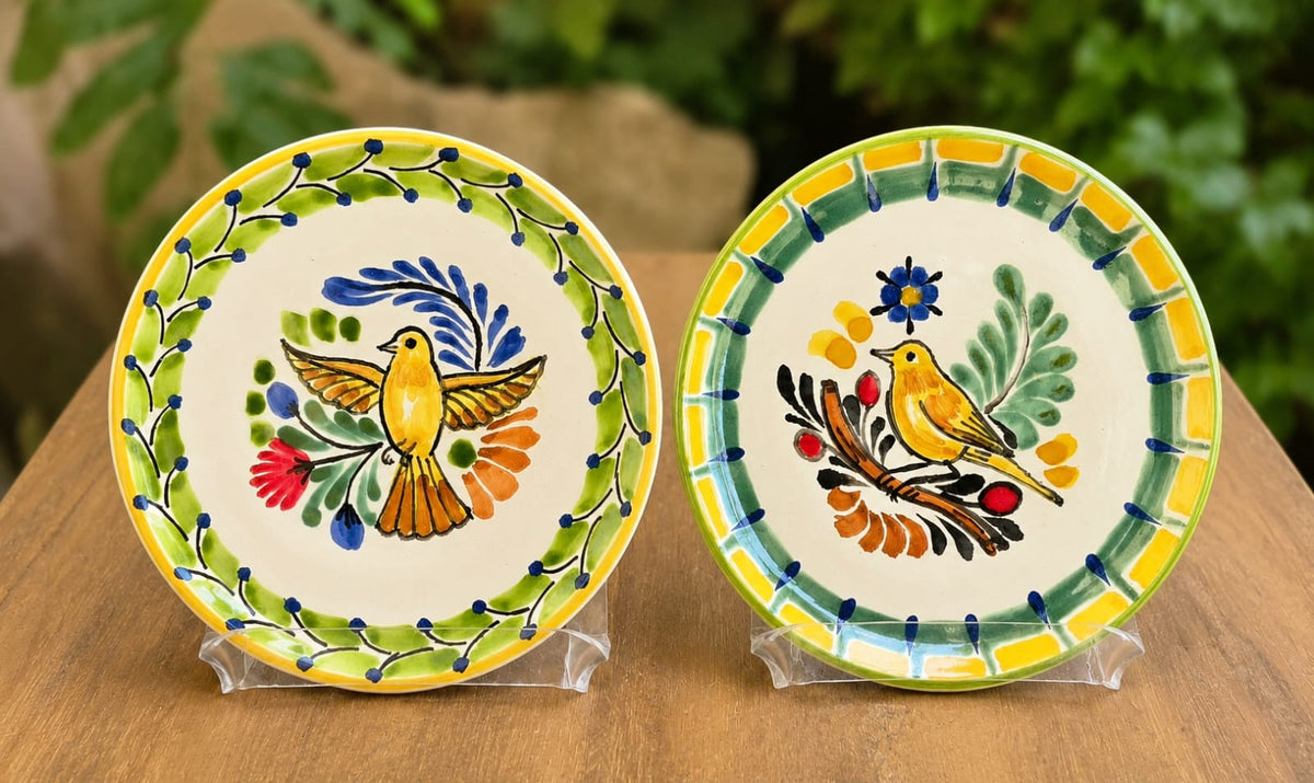Bird Canarie Bread Plate / Tapa Plate 6.3" D MultiColors - Set of 2