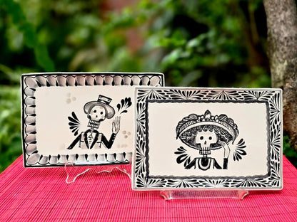 Catrina Catrin Wave Rectangular Tray 7.9 X 5.3" Set of 2 Black and WhiteTrayGorky Gonzalez Store240906 - 03