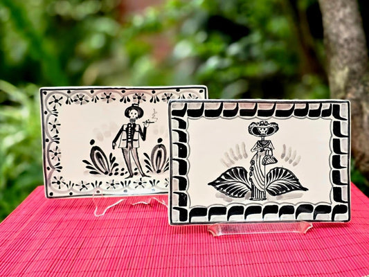 Catrina Catrin Wave Rectangular Tray 7.9 X 5.3" Set of 2 Black and WhiteTrayGorky Gonzalez Store240906 - 08