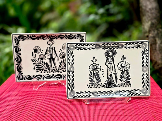 Catrina Catrin Wave Rectangular Tray 7.9 X 5.3" Set of 2 Black and WhiteTrayGorky Gonzalez Store240906 - 11