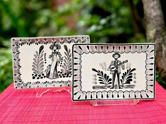 Catrina Catrin Wave Rectangular Tray 7.9 X 5.3" Set of 2 Black and WhiteTrayGorky Gonzalez Store24090613