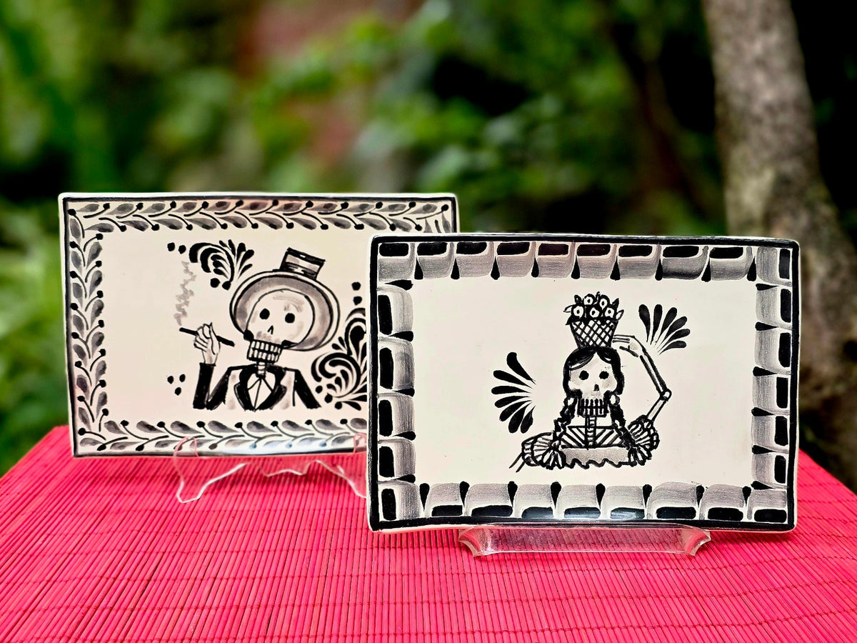 Catrina Catrin Wave Rectangular Tray 7.9 X 5.3" Set of 2 Black and White - N