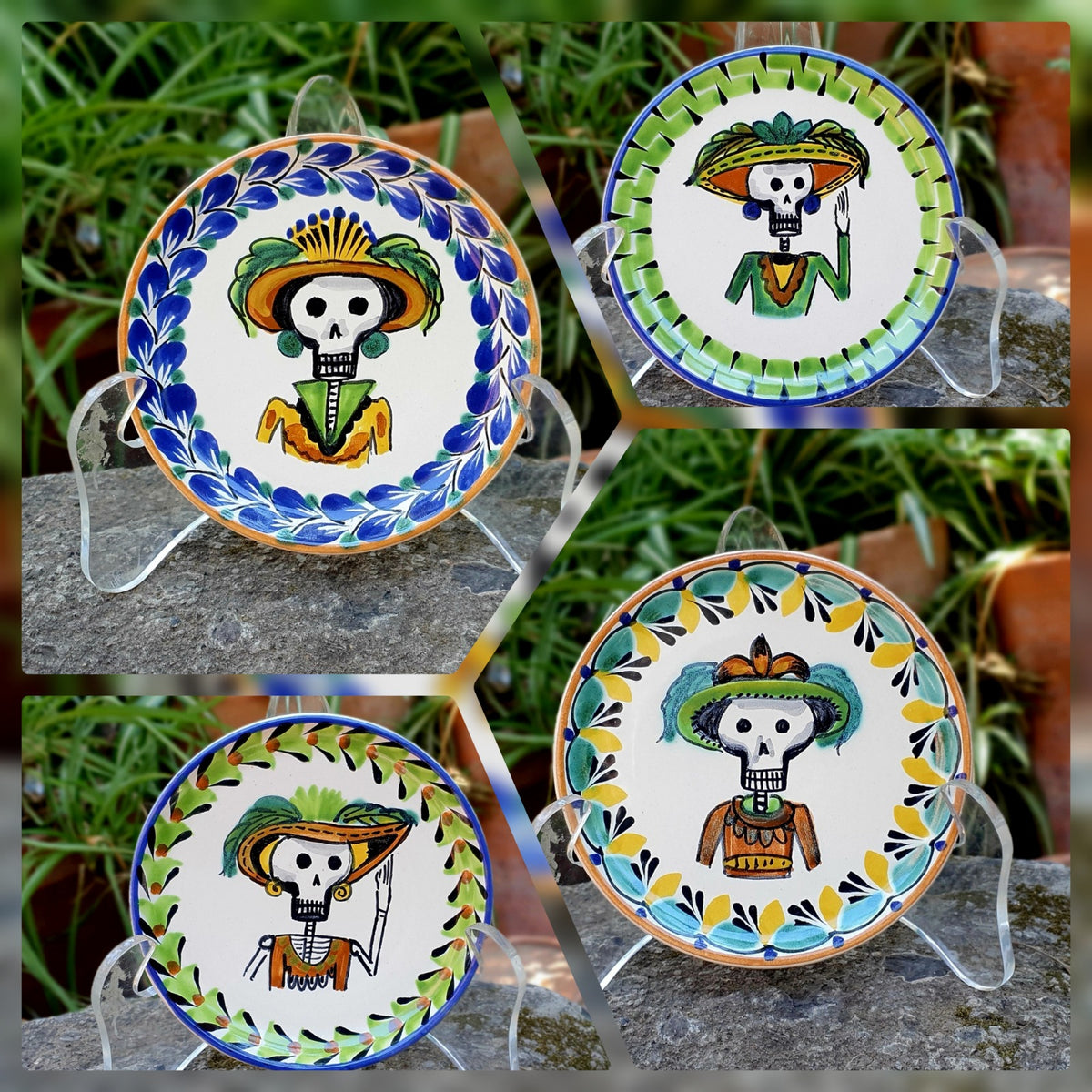 Juego de Plato para Pan / Tapa Catrinas 6.3"D (4 piezas) Multicolor 