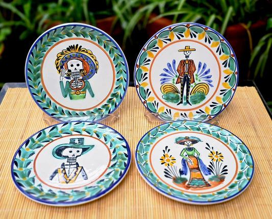 Catrinas Bread Plate / Tapa Plate 6.3"D Set (4 pieces) Multicolor - F