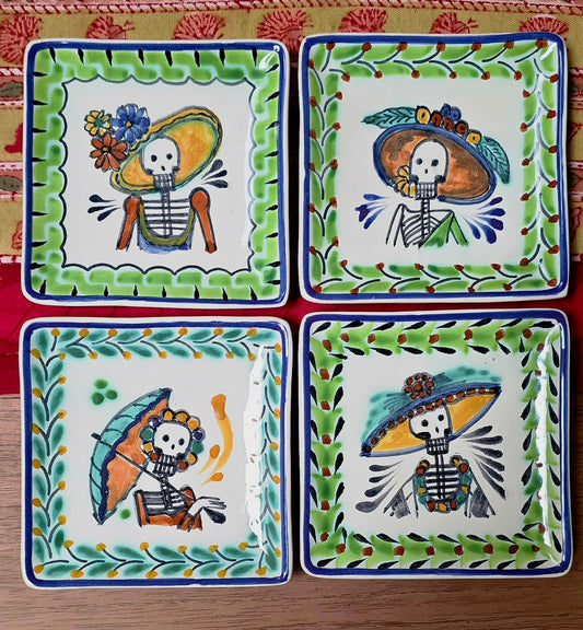 Catrina Bread Square Plate / Tapa Plate 5*5" Set of 4 MultiColors - A