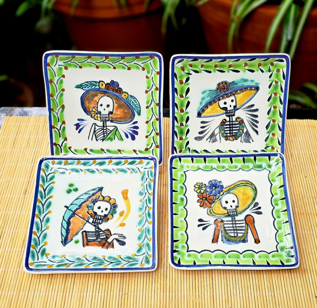 Catrina Bread Square Plate / Tapa Plate 5*5" Set of 4 MultiColors - A