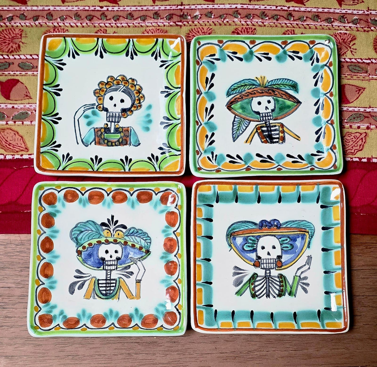Catrina Bread Square Plate / Tapa Plate 5*5" Set of 4 MultiColors - C