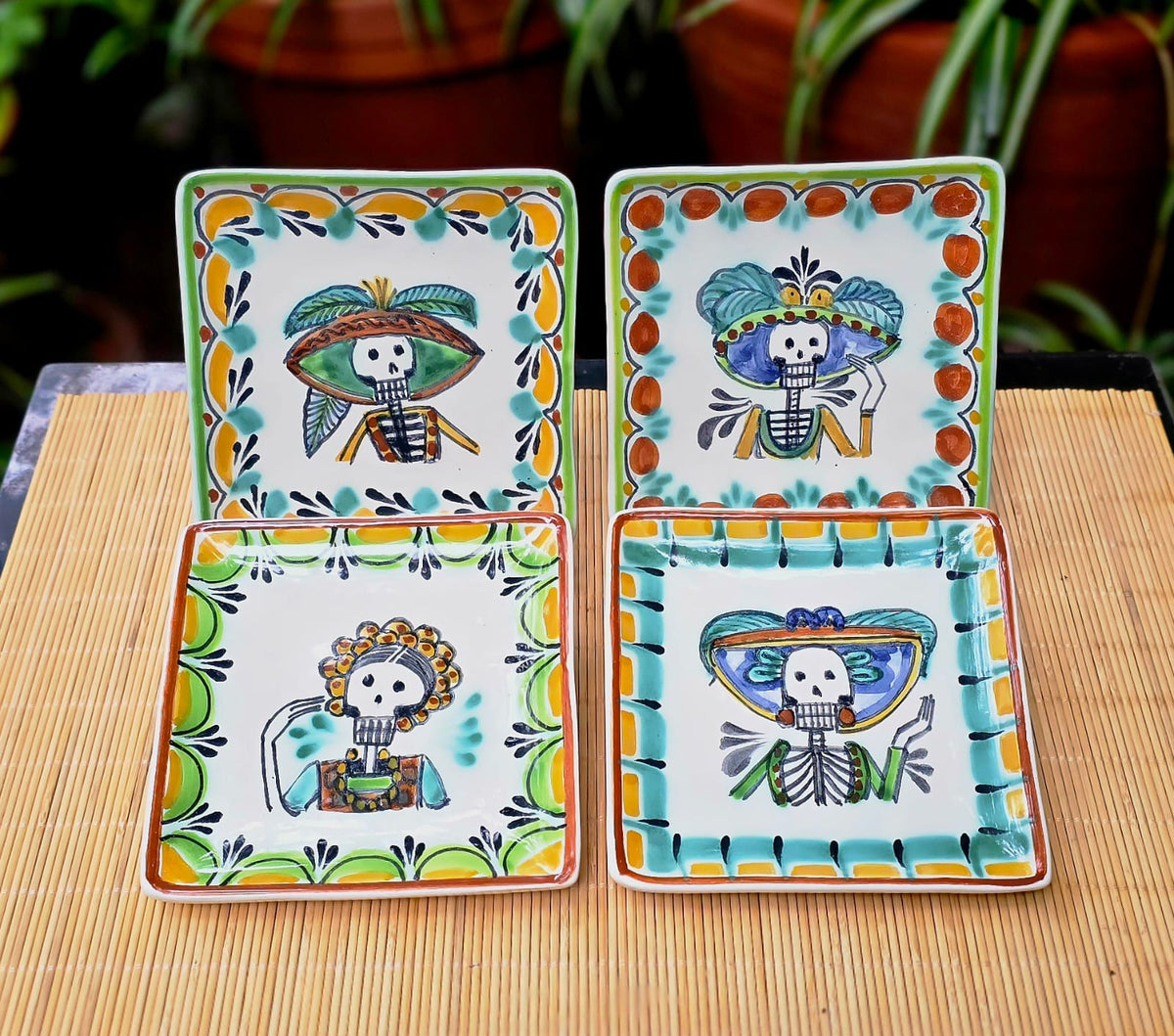 Catrina Bread Square Plate / Tapa Plate 5*5" Set of 4 MultiColors - C