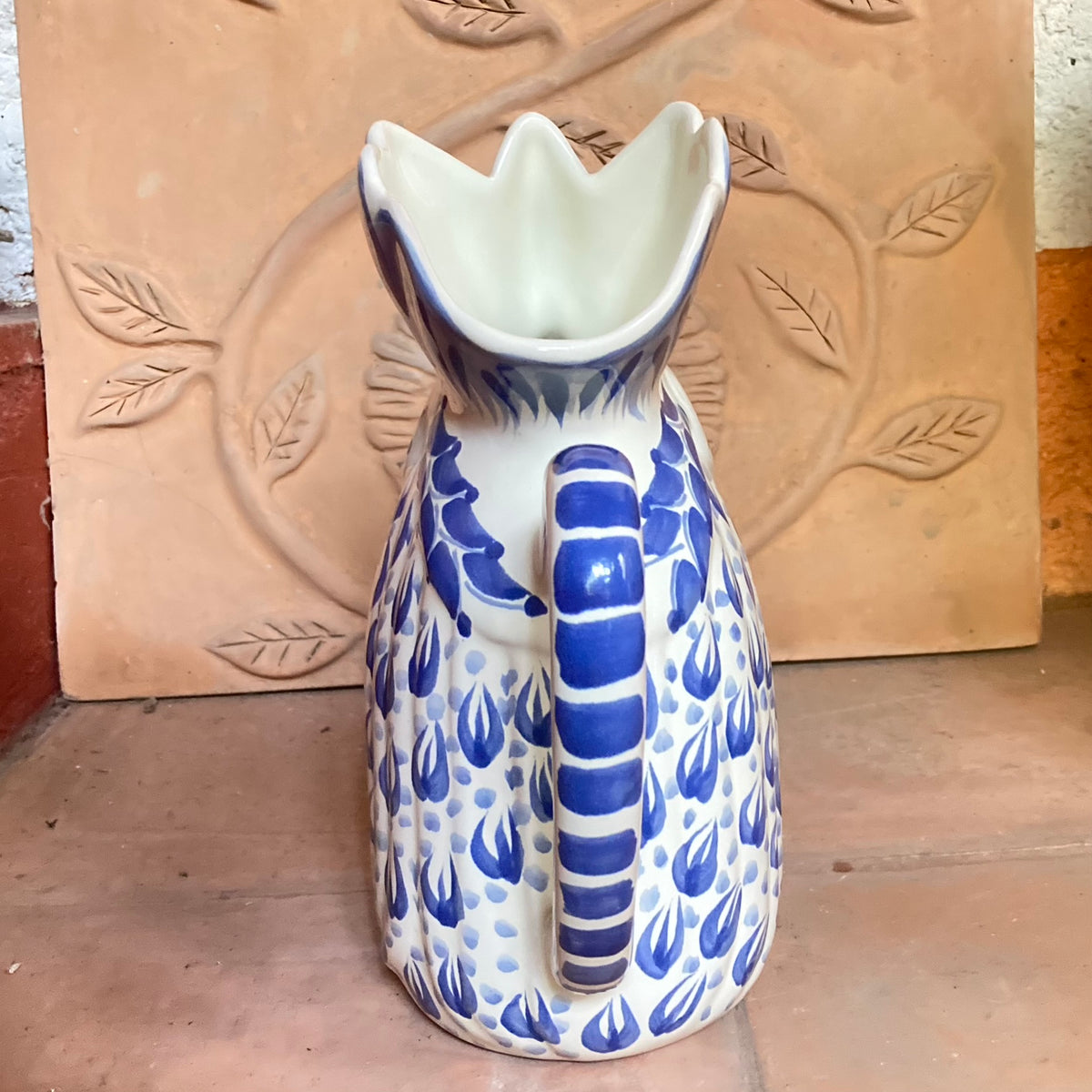 Rooster Water Pitcher 10" Height 54 Oz Blue and White - A