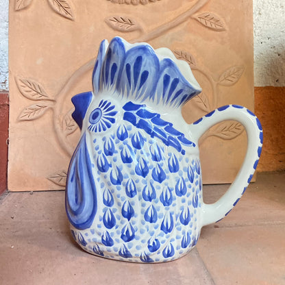 Rooster Water Pitcher 10" Height 54 Oz Blue and White - A