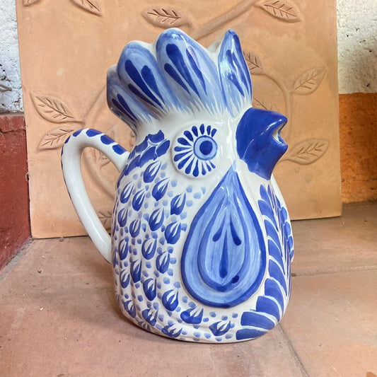 Rooster Water Pitcher 10" Height 54 Oz Blue and White - A