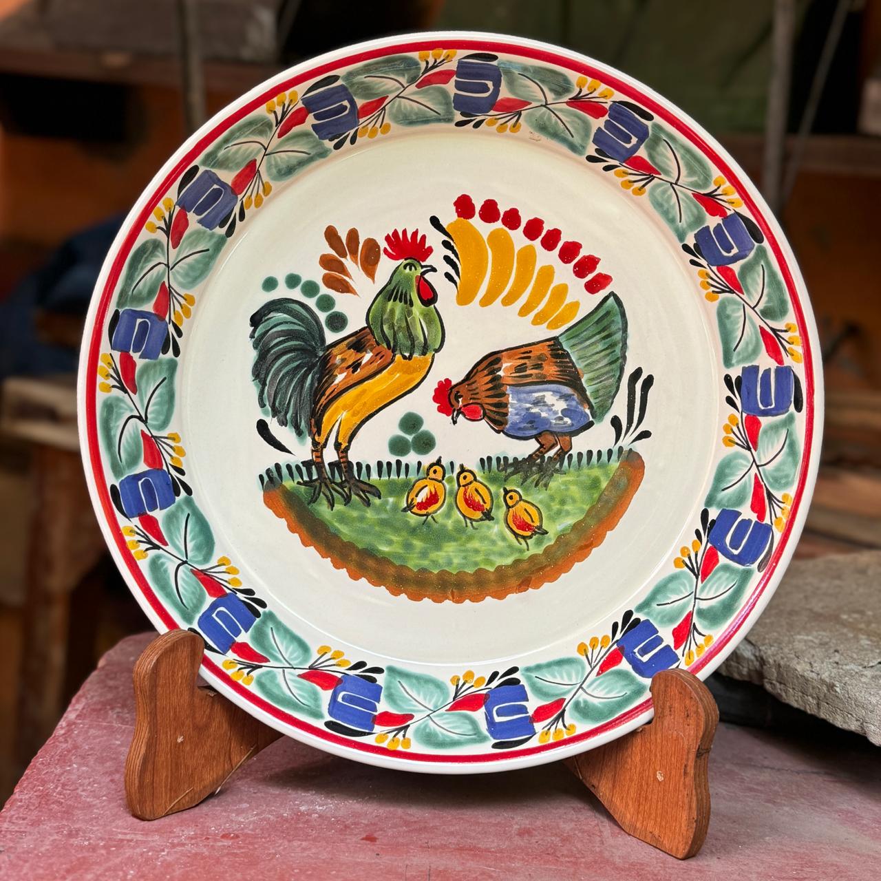 Rooster Family Decorative / Serving Deep Round Platters MultiColors