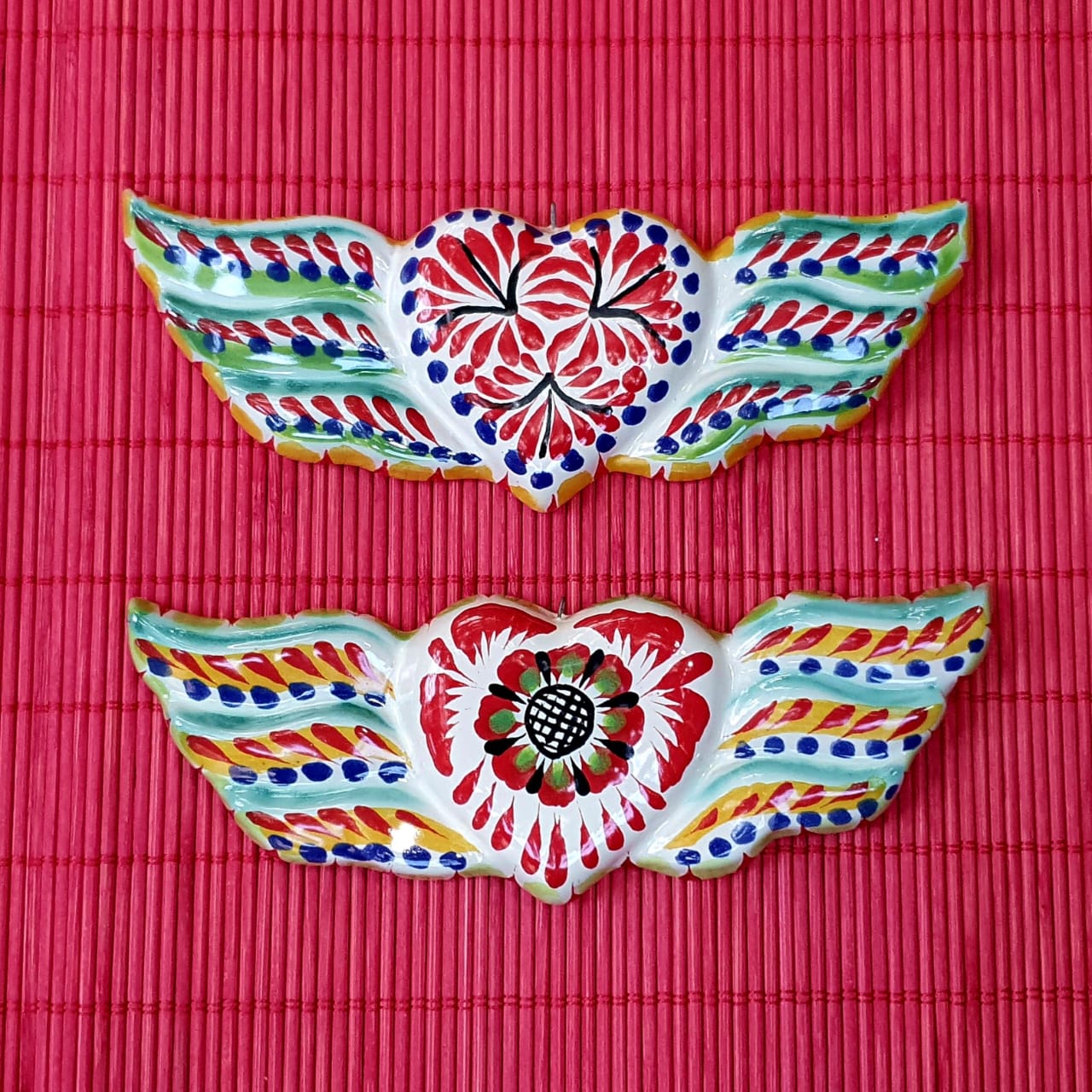 Ornament Heart w/Wings Set of 2 MultiColors