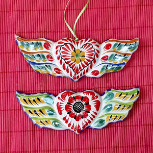 Ornament Heart w/Wings Set of 2 MultiColors