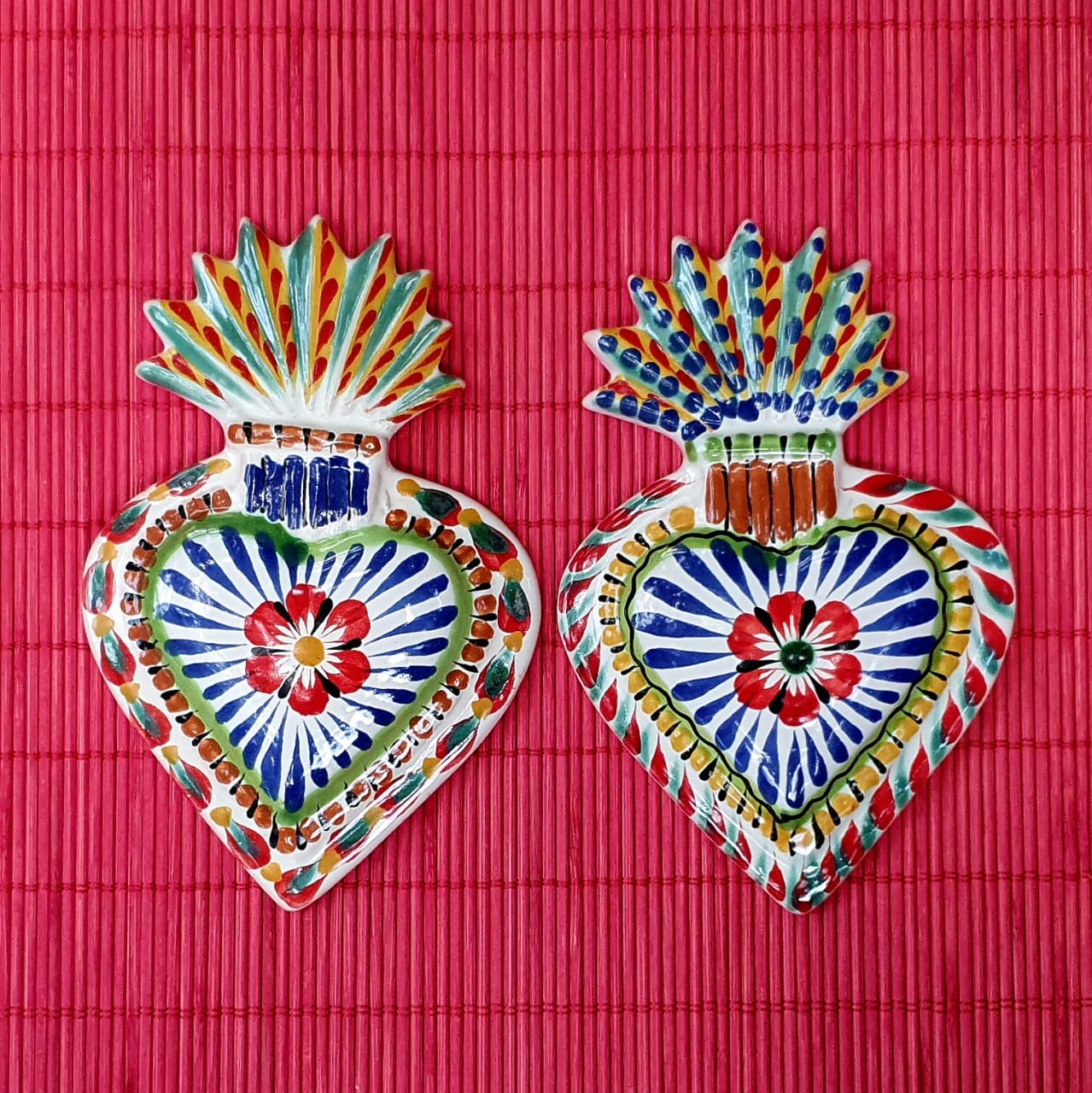 Mexican Ceramics Ornament Sacred Heart Set of 2 handcrafts – Gorky