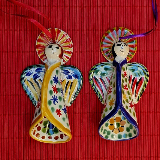 Ornament Large Angel 3D figure 4.9" H Set of 2 MultiColors