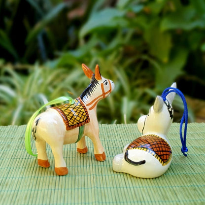 Ornament Donkey 3D figure Set of 2 MultiColors