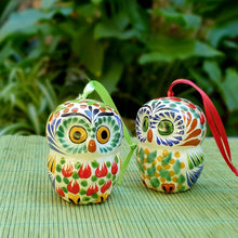 Ornament Owl Round 3D figure 2.8 in H Set of 2 MultiColors