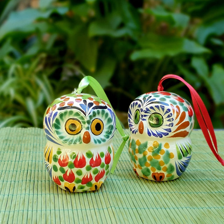 Mexican Ceramics Owl Round Ornament decor tree mayolica SET