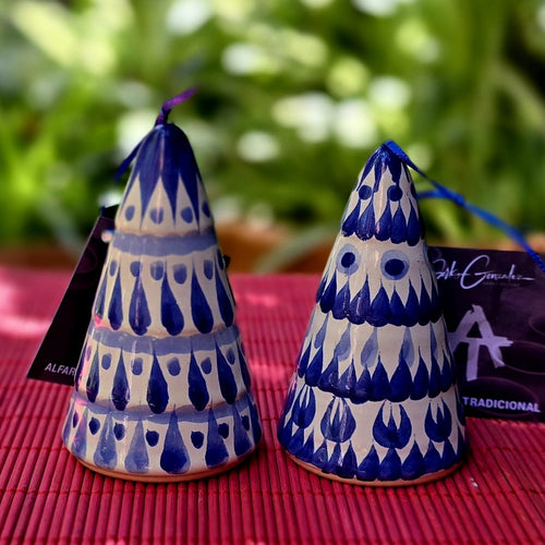 Ornament Christmas Tree 3D figure Set of 2 Blue and White