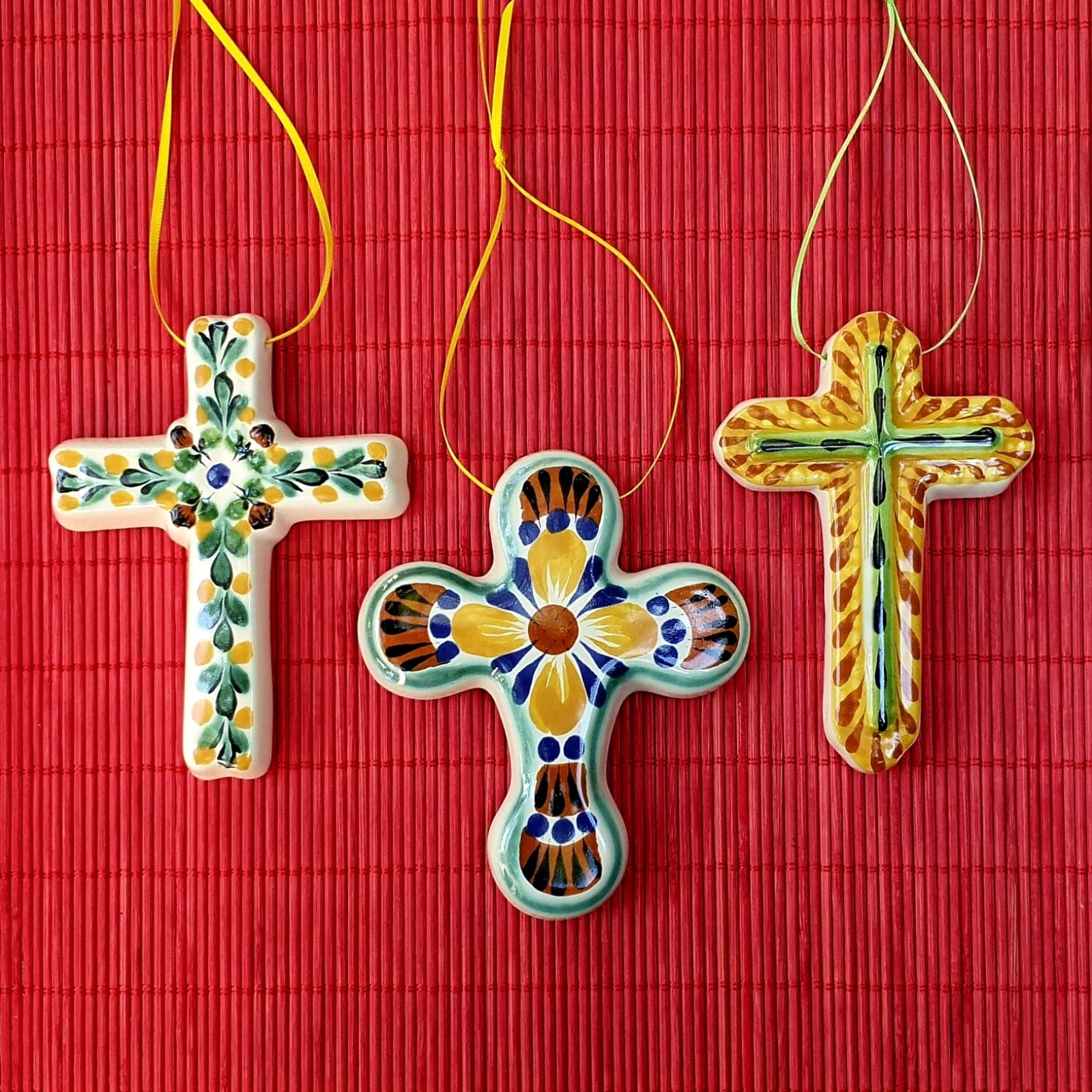 Ornament Cross Set of 3 MultiColors christmas decor handcrafts