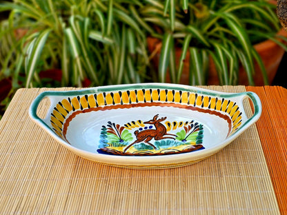 Deer Oval Bowl with handles / Serving Piece Multi-colors