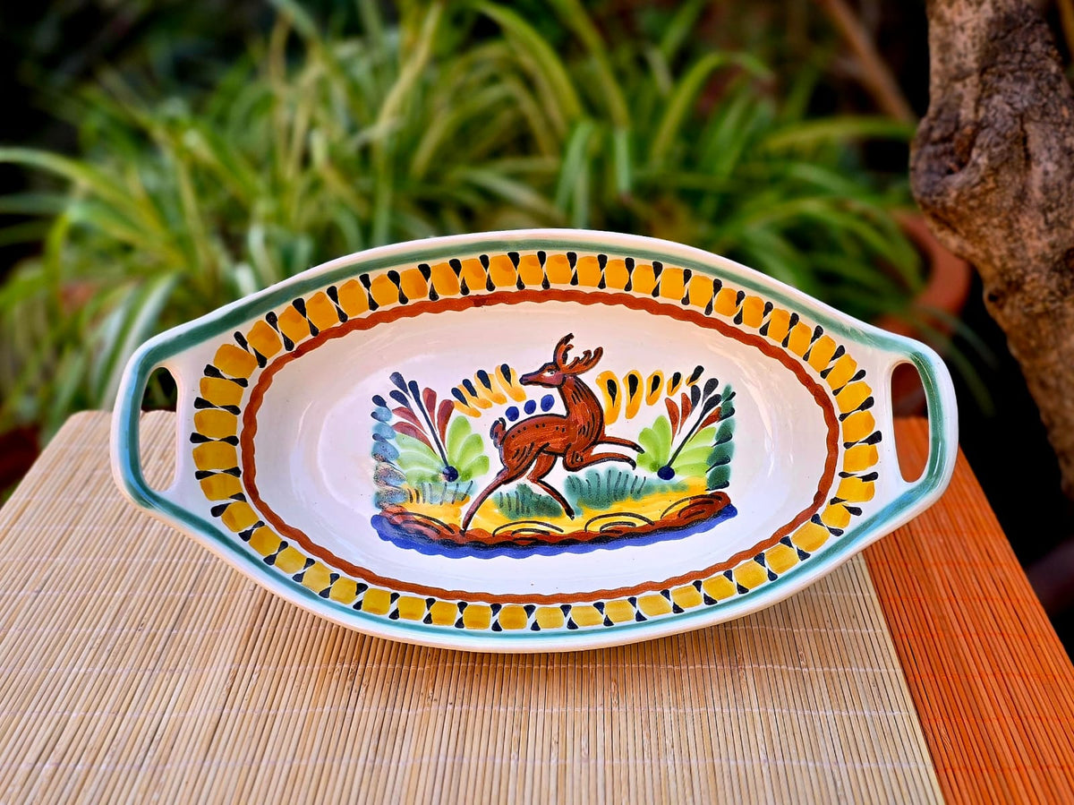 Deer Oval Bowl with handles / Serving Piece Multi-colors