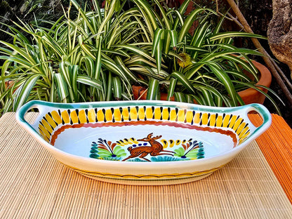 Deer Oval Bowl with handles / Serving Piece Multi-colors