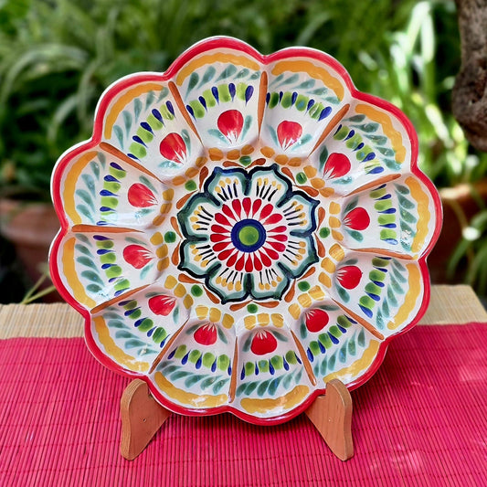 Deviled Eggs / Snack Plate Flower Shape 10" D MultiColors