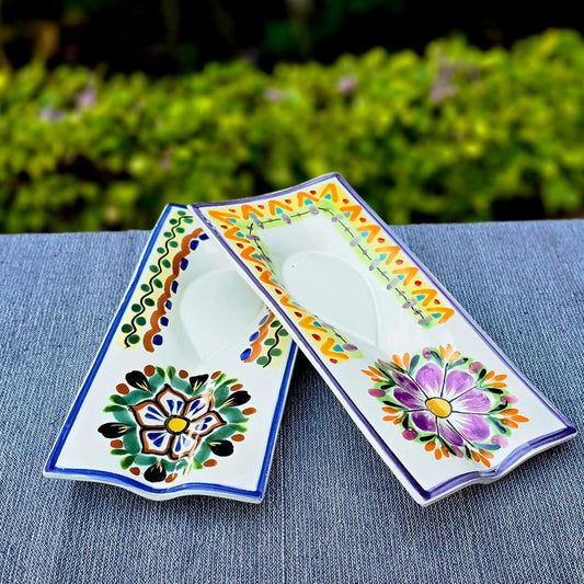 Flower Spoon Rest 10.6 x 5.2 in Set of 2 - Happy Borders MultiColorsSpoon RestGorky Gonzalez Store240719 - 10
