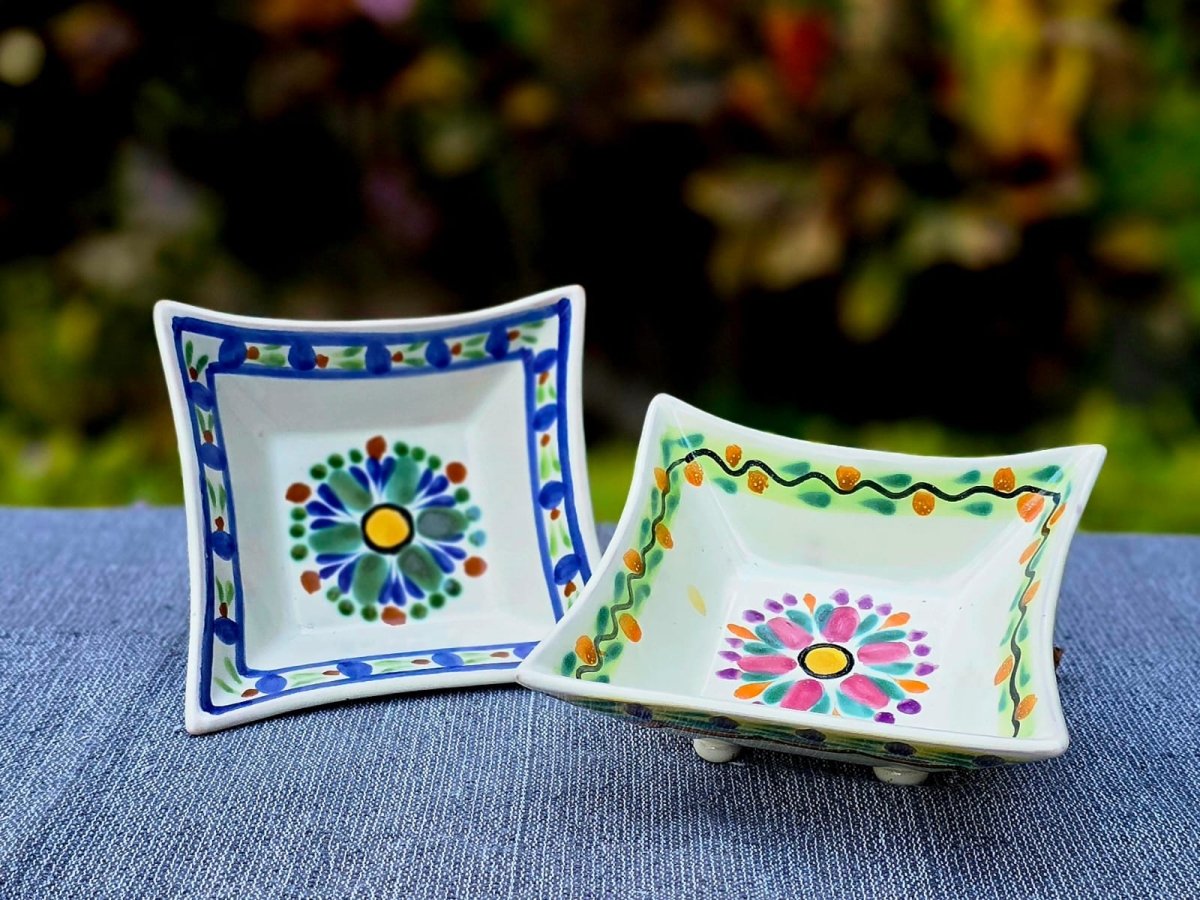 Flower Square footed saucer 5x5 in Set of 2 Happy BordersSaucersGorky Gonzalez Store240726 - 10