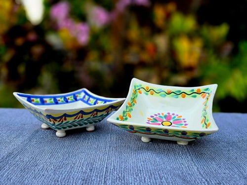 Flower Square footed saucer 5x5 in Set of 2 Happy BordersSaucersGorky Gonzalez Store240726 - 10