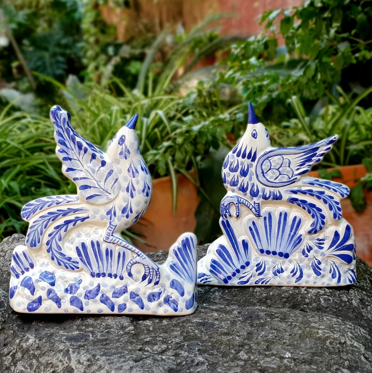 Dancing Birds Shape Figurine for Table Blue and White