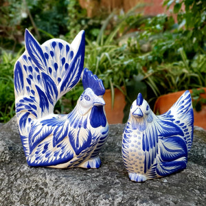 Rooster and Hen Decorative table Figure Blue and White