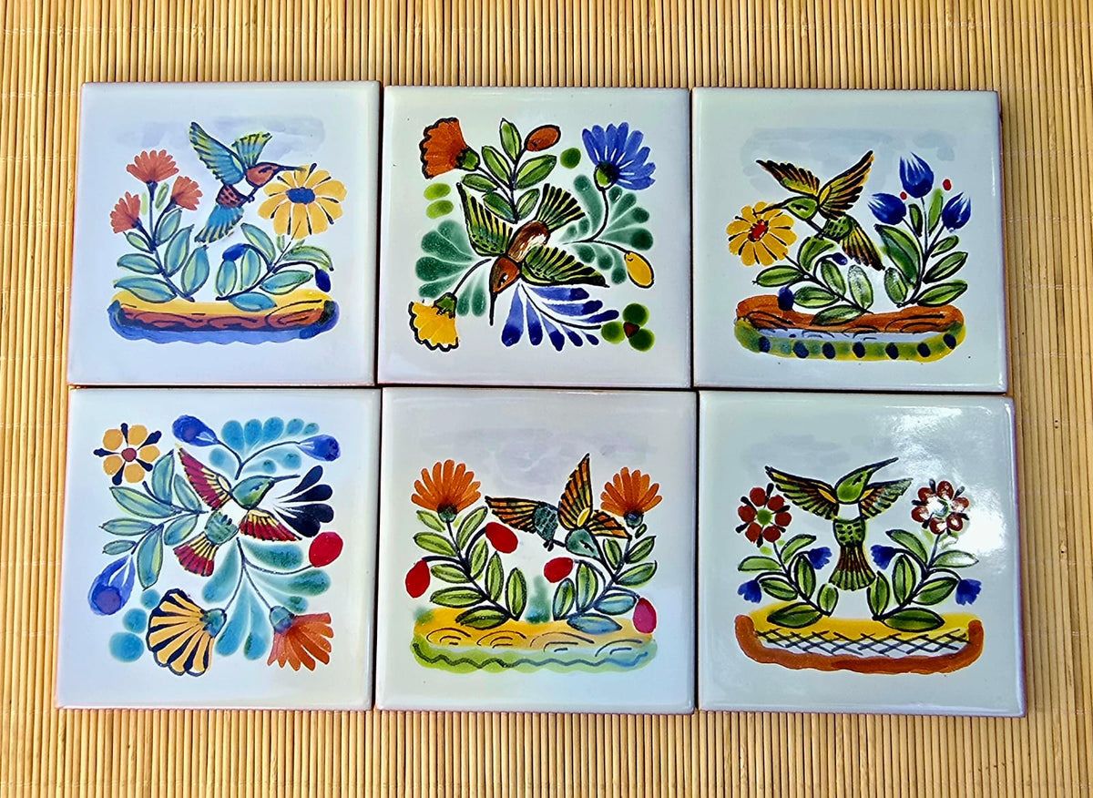 Set C of 6 Handmade Hummingbird Ceramic Tiles - Hand Painted Decorative Tiles for Kitchen Backsplash or Wall Art (Copia) (Copia)