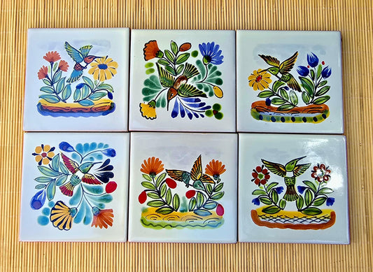 Set C of 6 Handmade Hummingbird Ceramic Tiles - Hand Painted Decorative Tiles for Kitchen Backsplash or Wall Art (Copia) (Copia)