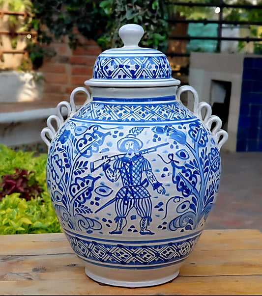 Decorative Vase Cazador Pattern 16.5" H Blue and White