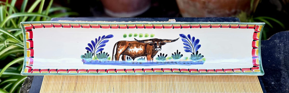 Longhorn Canoe Snack Dish / Tray 17.7 in L MultiColors