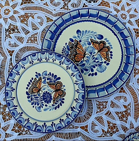 Monarch Butterfly Plates Set Base Dinner and Dinner(2 pieces) Blue and White