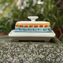 Butter Dish in Green-Terracota Colors
