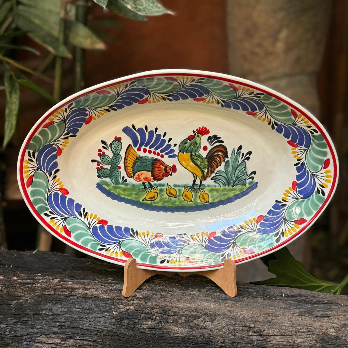 Rooster Family  Decorative / Serving Oval Platter MultiColors