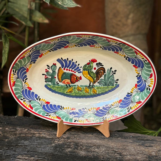 Rooster Family  Decorative / Serving Oval Platter MultiColors