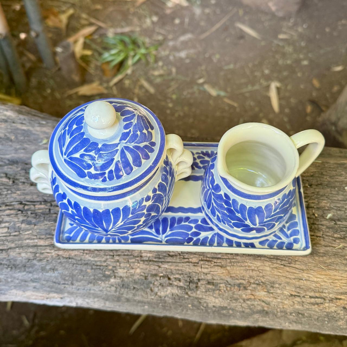 Azúcar y Nata Juego de 3 piezas Hitos Azul y Blanco 