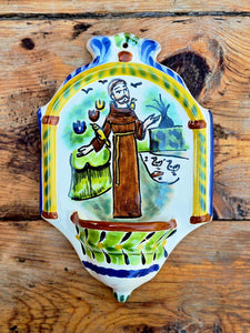 St Francis Holy Water Fountain 7"H x 4.8 W MultiColors