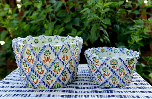 Fruit Canister Set of 2 with Woven Relief MultiColors