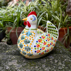 Ceramic Chicken Figure Money Bank MultiColors Talavera / Majolica