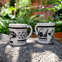 Catrina Coffee Mug Set of 2 pieces 12 to 14 Oz Black and White