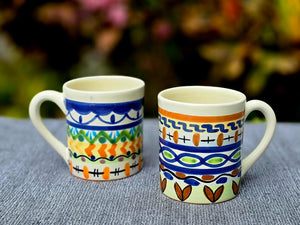 Juego de 2 tazas de café con estampado de hitos, rojo y blanco 