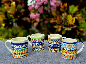 Coffee Mugs Set of 4 Happy Borders